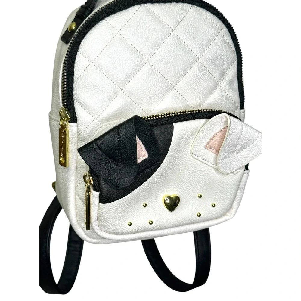 Betsey Johnson Dog Mini Backpack Women White Quilted Puppy Novelty Kitsch Bag